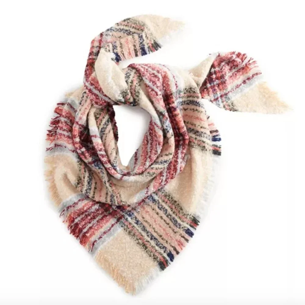 Black and White Boucle Triangle Scarf